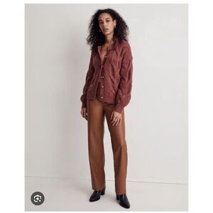 Madewell Brown Cable Ashmont Cardigan sweater XL NWTs